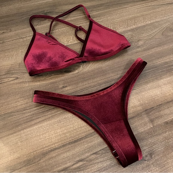 Hoaka Swimwear Val Wine Velvet Bikini Set - Picture 5 of 8